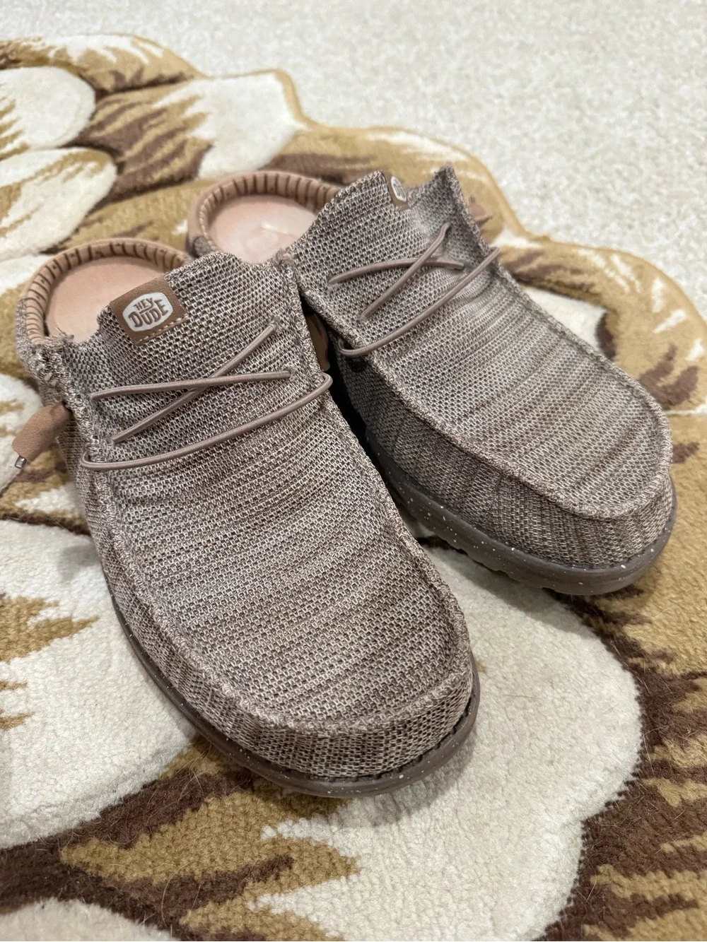 Hey Dude Men's Wally Stretch Sox shoes in a brown or tan textured knit fabric 13